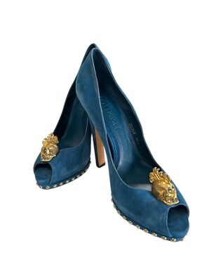 Alexander McQueen Blue Suede Studded Heels